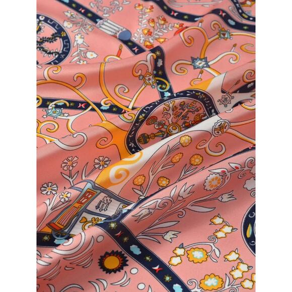 Vintage Look Pattern Printed Square Scarf Pink - Picture 2 of 8